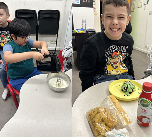 Children preparing a healthy snack with an educator